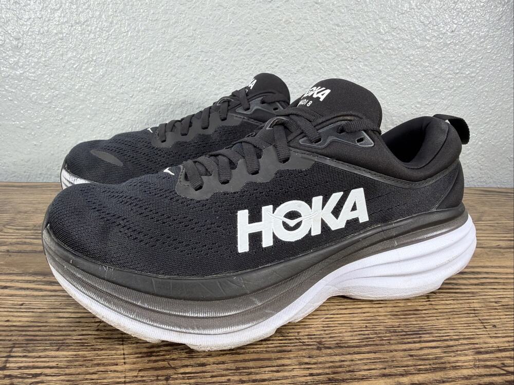 Size 9 B - Hoka Bondi 8 Womens Running Shoes Black White Sneakers 1127952-BWHT
